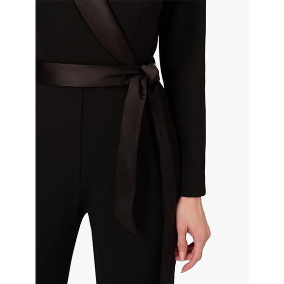 Adrianna Papell Black Tuxedo Jumpsuit Satin Lapel Belt Long Sleeve Women Size 2 - Picture 6 of 12